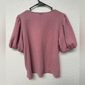 Pink Bubble Sleeve Ribbed / Ripple Pattern Blouse